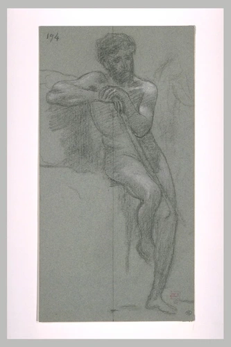 Pierre Puvis de Chavannes - Homme nu, appuyé sur une hampe, la jambe droite repl...