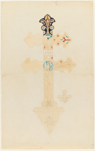 Emile Gallé - Modèle de bénitier en faience en forme de croix de Lorraine à déco...
