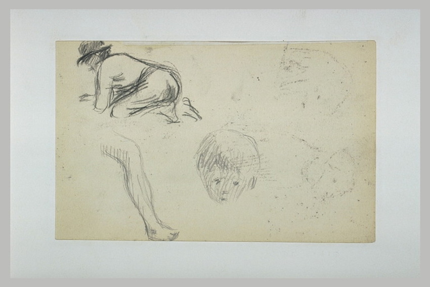 Emile Schuffenecker - Homme accroupi, étude de jambe, et étude de tête d'enfant