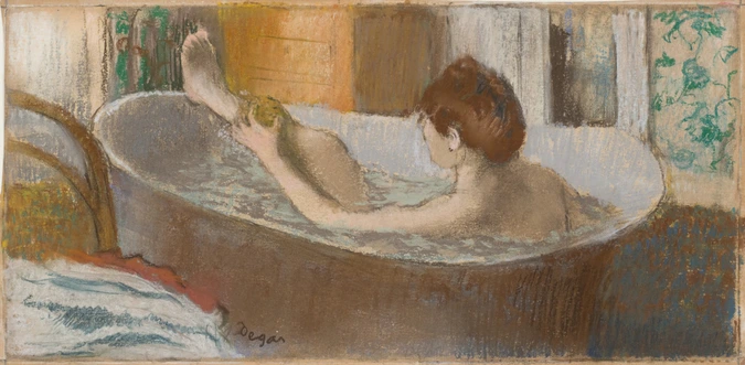 Femme dans son bain s'épongeant la jambe - Edgar Degas