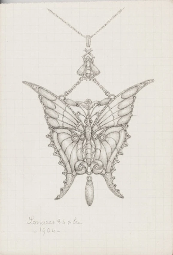 Bijou forme papillon et abeille en attache, pendeloque, chaîne - Enguerrand du Suau de la Croix