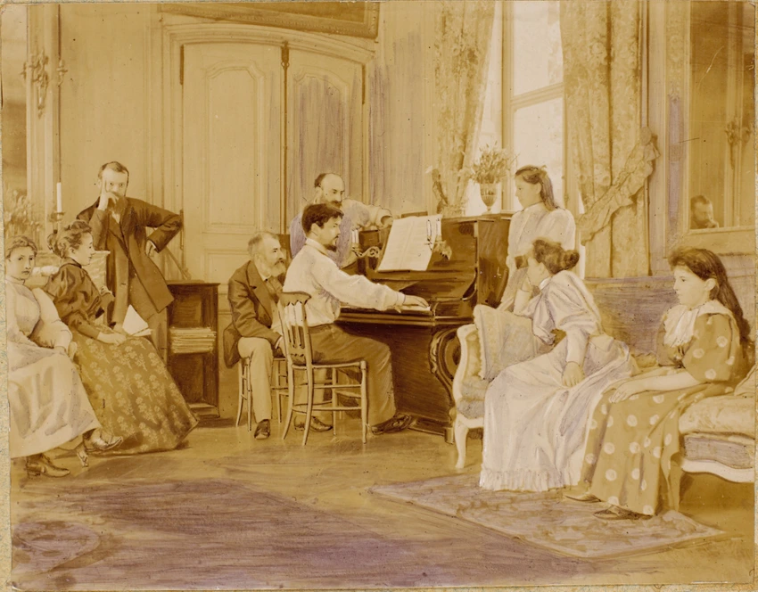 Anonyme - Claude Debussy au piano, en présence des Chausson et des Lerolle, en S...
