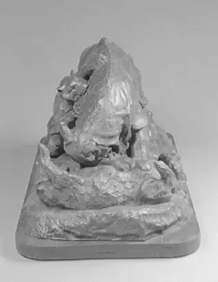 Auguste Cain - Rhinocéros attaqué par des tigres