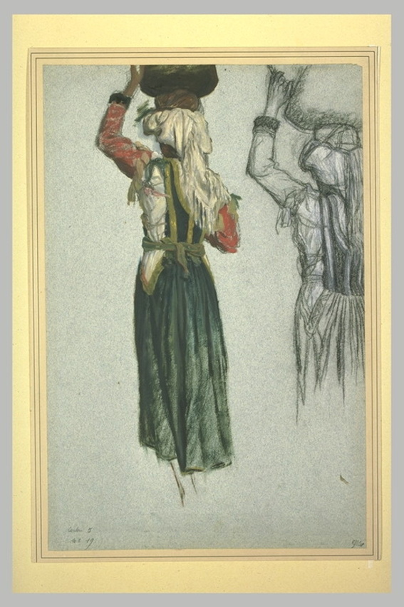 Ernest Hébert - Deux études d'une femme montant l'escalier