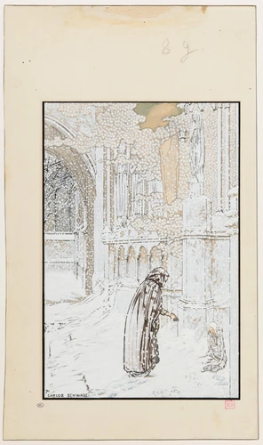 Carlos Schwabe - Illustration pour le Rêve d'Emile Zola : Angélique recueillie p...