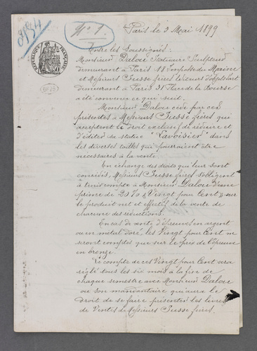 Aimé Jules Dalou - Contrat Dalou du 3 mai 1899