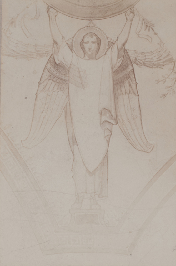 Ernest Freuler - Photographie d'un dessin préparatoire représentant un ange sout...