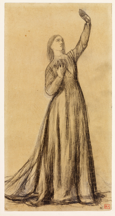 Pierre Puvis de Chavannes - Femme en robe noire, debout, tenant un pigeon de la ...