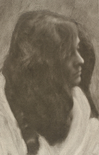 André Hachette - Tête de jeune femme aux longs cheveux bruns, profil gauche