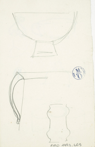 Auguste Delaherche - Modèles de récipients et coupes (recto et verso)