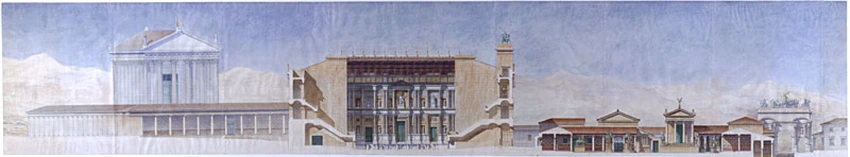 Albert Ballu - Restitution du forum de la ville antique de Timgad, coupe longitu...