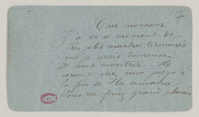 Camille Claudel - Carte de Camille Claudel au capitaine Tissier où elle l'invite...