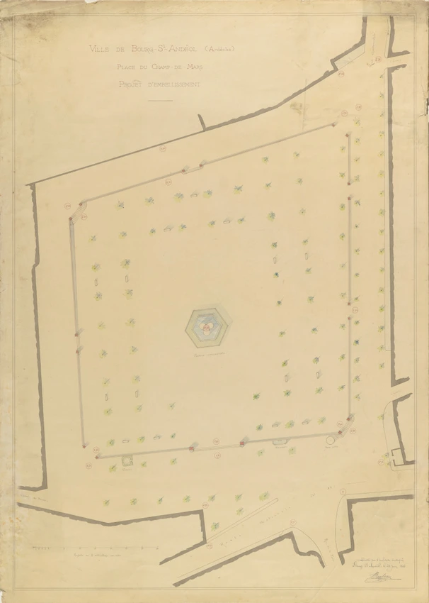 Projet d'embellissement de la Place du Champ-de-Mars à Bourg-Saint-Andéol, plan - Jean Joseph Placide Baussan