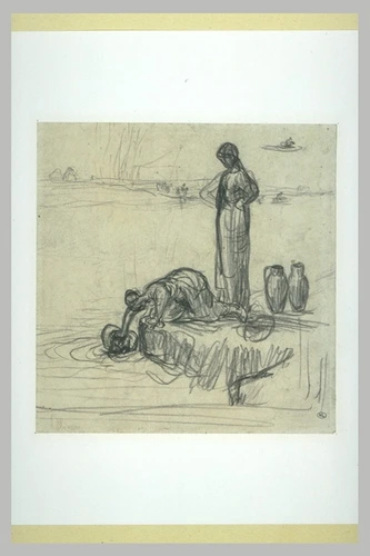 Jean-François Millet - Etude de deus femmes remplissant des jarres d'eau