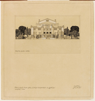 Marcel Kammerer - Projet pour le théâtre de la ville de Brüx, élévation de la fa...