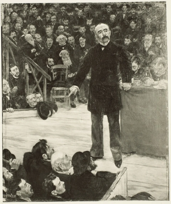 Jean-François Raffaëlli - Georges Clemenceau prononçant un discours dans une réu...