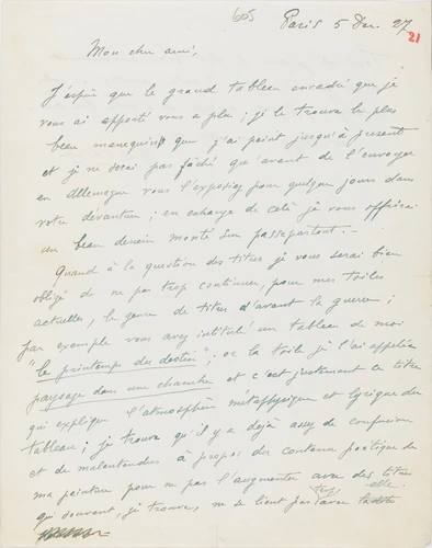 Giorgio de Chirico - Correspondance manuscrite : Giorgio de Chirico à Paul Guill...