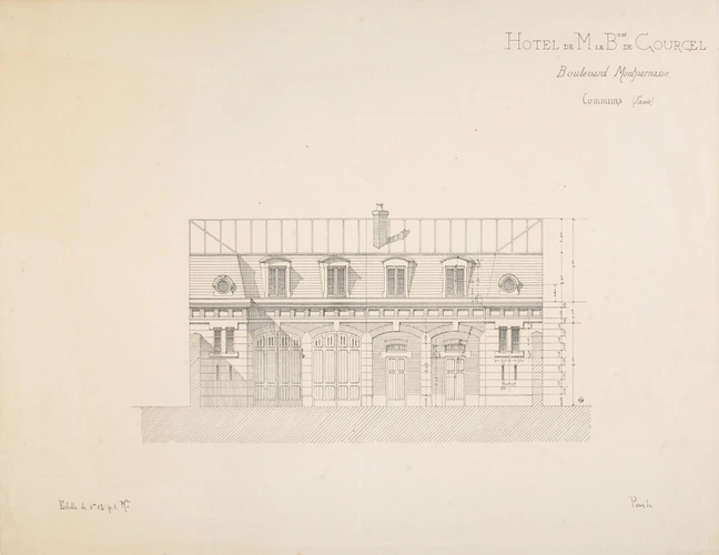 Juste Lisch - Hôtel particulier du baron de Courcel, façade des communs