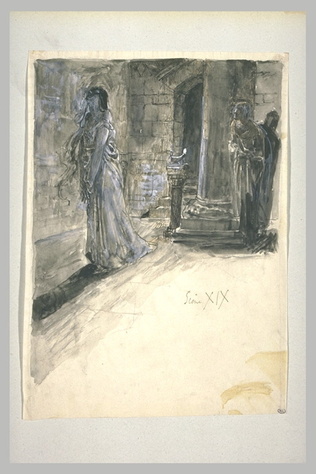Luc Olivier Merson - Projet d'illustration pour Macbeth : Lady Macbeth somnambul...