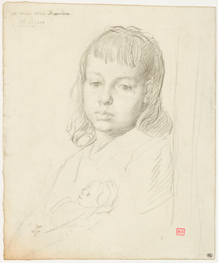 Alphonse Legros - Petite fille, à mi-corps, tenant une poupée