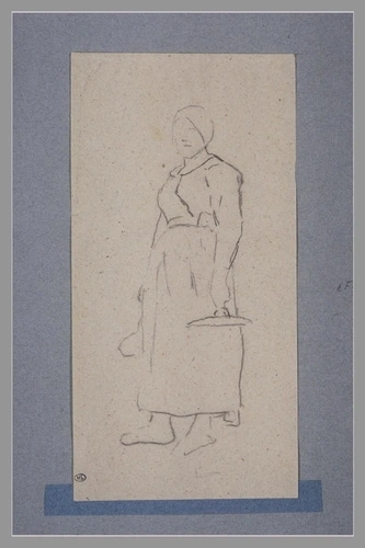 Jean-François Millet - Femme debout, de trois quarts, portant un couvercle de ch...