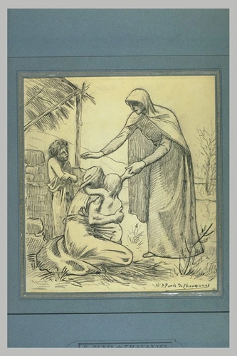 Pierre Puvis de Chavannes - Femme se penchant vers trois miséreux