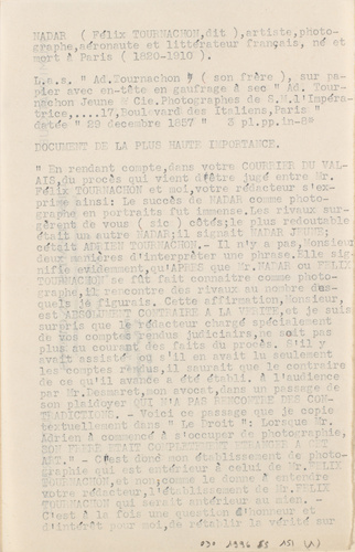 Adrien Tournachon - Texte dactylographié de la lettre adressée par Adrien Tourna...