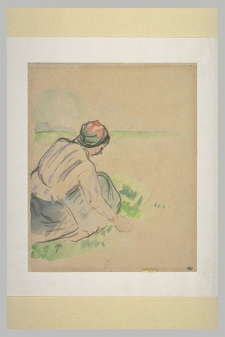 Camille Pissarro - Paysanne, de dos, accroupie à terre