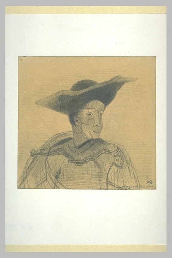 Odilon Redon - Homme au grand chapeau noir, vêtu d'un pourpoint
