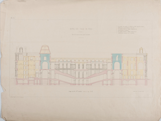Anonyme - Concours pour l'Hôtel de Ville de Paris : planche 9, Coupe sur les gra...