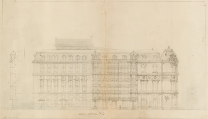 Alphonse Crépinet - Projet de reconstruction de l'Opéra Comique, façade latérale...