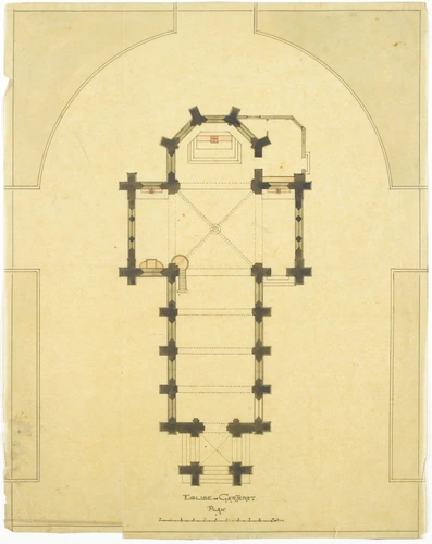 Alphonse Gosset - Plan de l'église Saint-Germain-le-Scot à Carteret