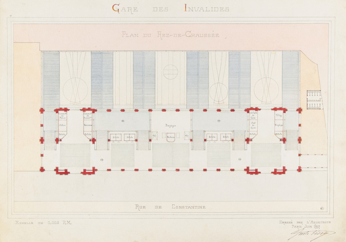 Juste Lisch - Gare des Invalides à Paris, plan du rez-de-chaussée