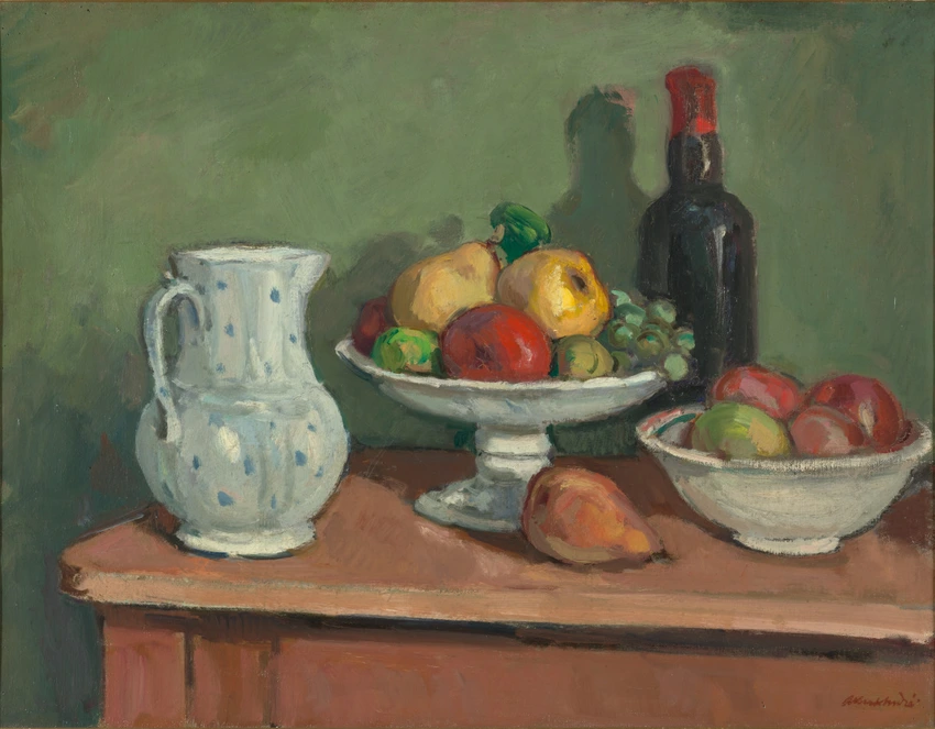 Nature morte : pot blanc, bouteille, fruits - Albert André | Musée