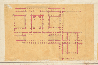 Edouard Villain - Plan d’un bâtiment à deux corps dont l’un présente un plan sym...