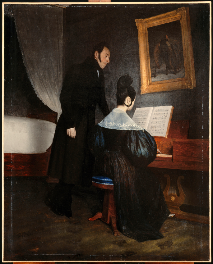 Ernest Hébert - Mademoiselle Buscoz, de Grenoble, au piano, et le père de l'arti...