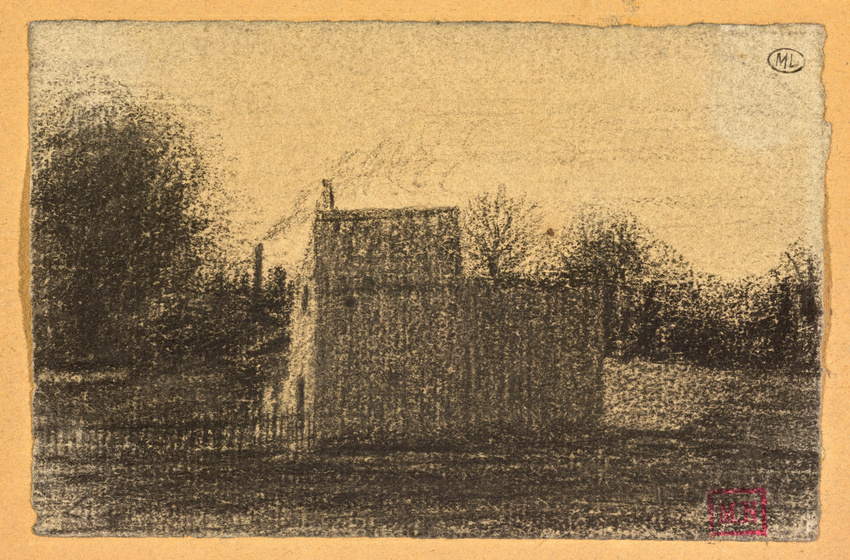 Léon Bonvin - Maison avec une barrière à gauche et entourée d'arbres au fond
