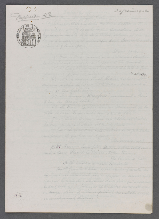 Anonyme - Contrat Dalou du 30 juin 1902