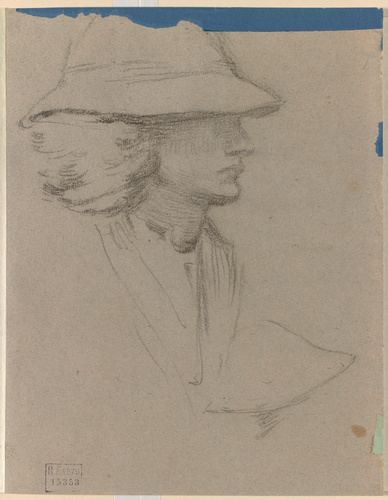 Jean-Charles Cazin - Tête coiffée d'un chapeau, de profil