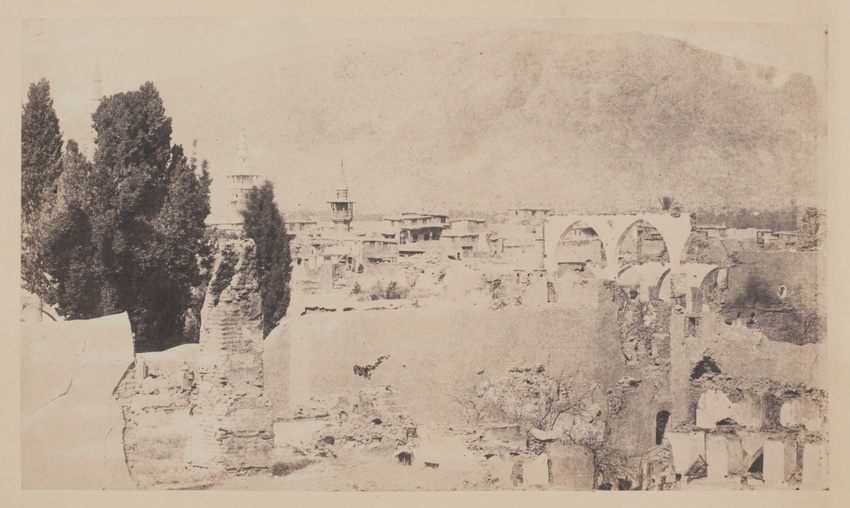 Henry Sauvaire - Damas, quartier chrétien incendié, ruines, minarets, arbres, 18...