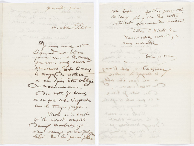 Jean-Baptiste Carpeaux - Lettre de Carpeaux à Stéphane Petit à propos du choix d...