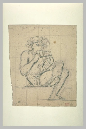 Félix Joseph Barrias - Jeune homme, assis, soufflant dans une flûte de Pan