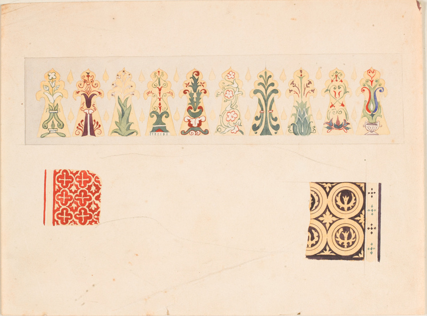 Alphonse Gosset - Motifs décoratifs peints : palmettes, rinceaux, fleurs et moti...