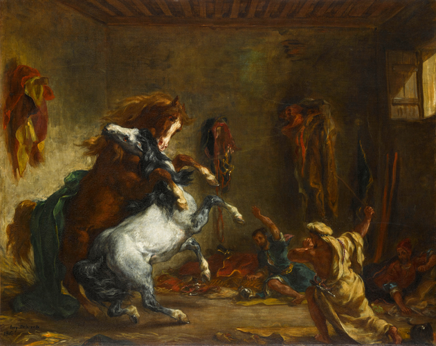 Eugène Delacroix - Chevaux arabes se battant dans une écurie