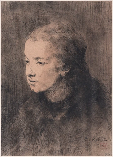 Théodule Ribot - Portrait de femme, à mi-corps, vue de trois quarts à gauche
