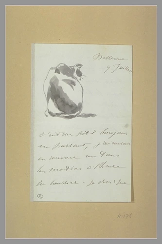 Edouard Manet - Chat assis, vu de dos, décorant une lettre à Isabelle Lemonnier