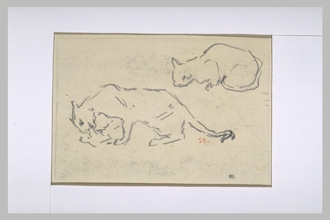 Théophile Alexandre Steinlen - Deux chats rampant vers la gauche