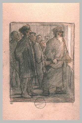 Eugène Buland - Groupe d'hommes devant une fenêtre, en attente