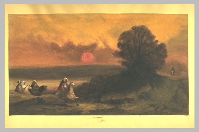Odilon Redon - Cavaliers orientaux dans un paysage, au soleil couchant