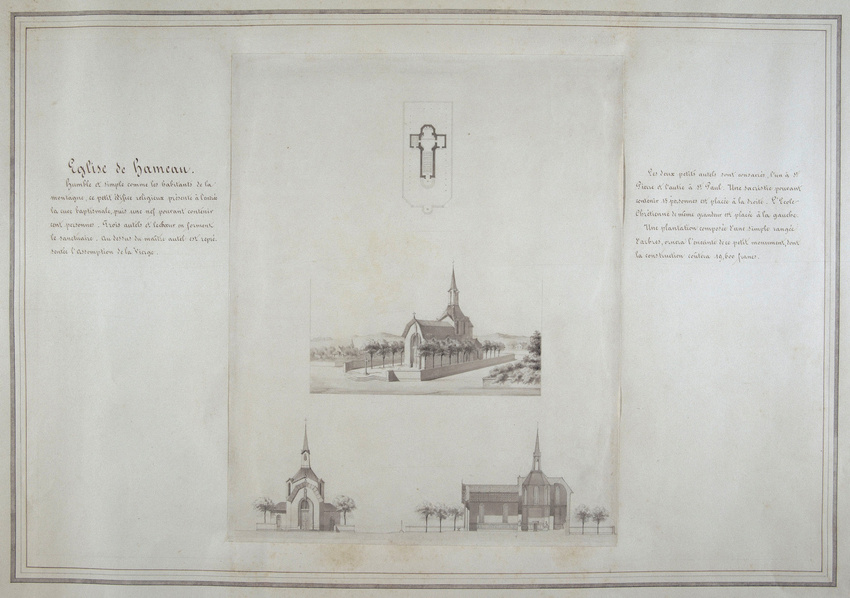 Antoine Garnaud - Eglise de Hameau : plan, coupe et élévation